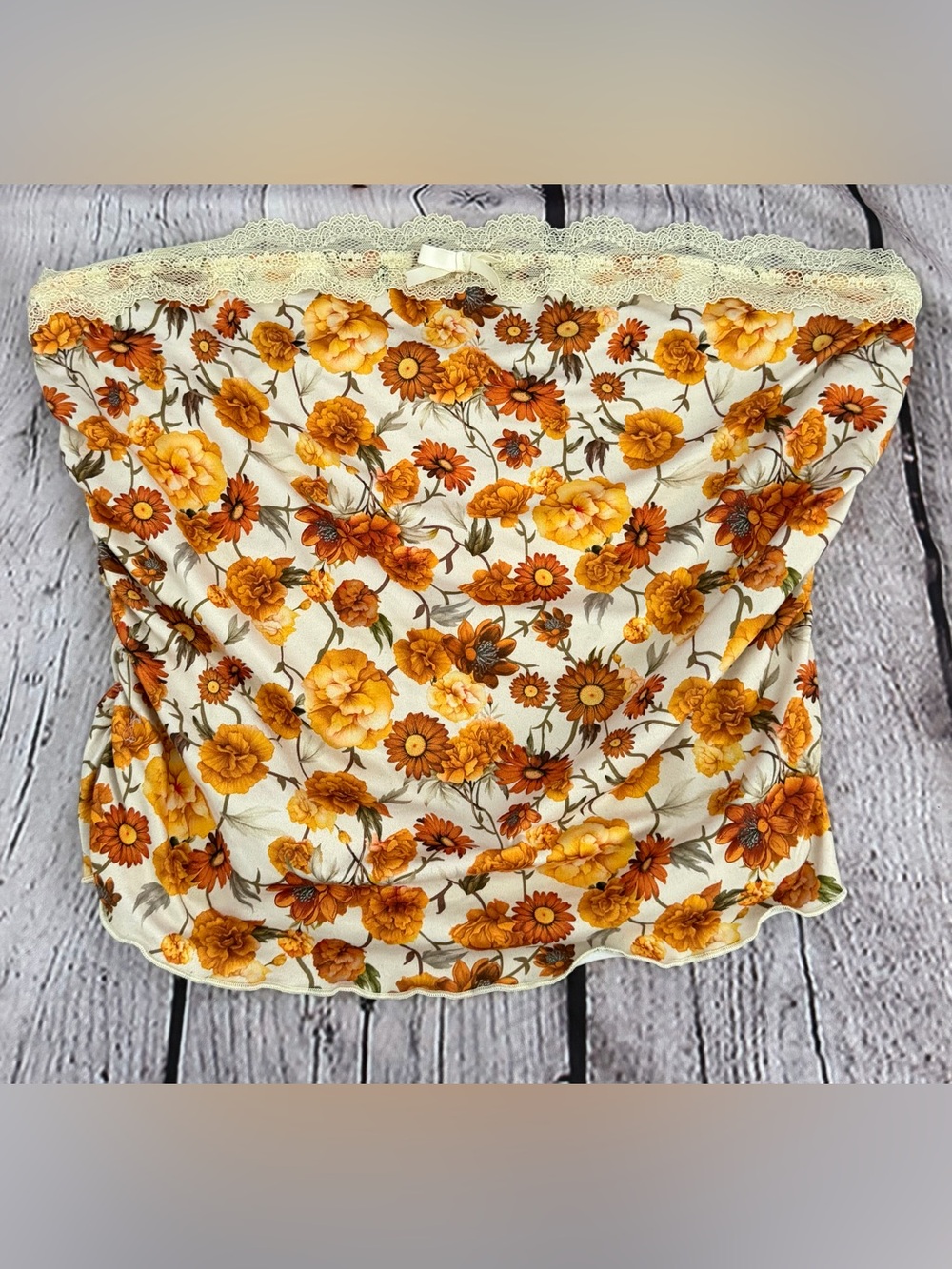 Yellow & Orange Floral Lace-Trim Tube Top